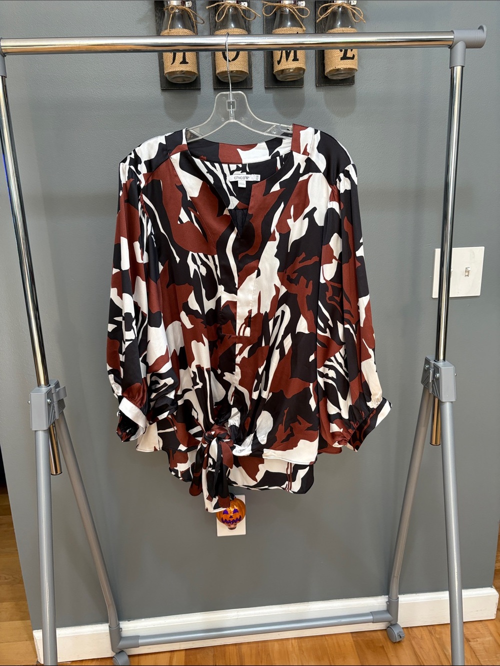 Chico's Abstract Tie-Front Blouse - Brown/Black/White